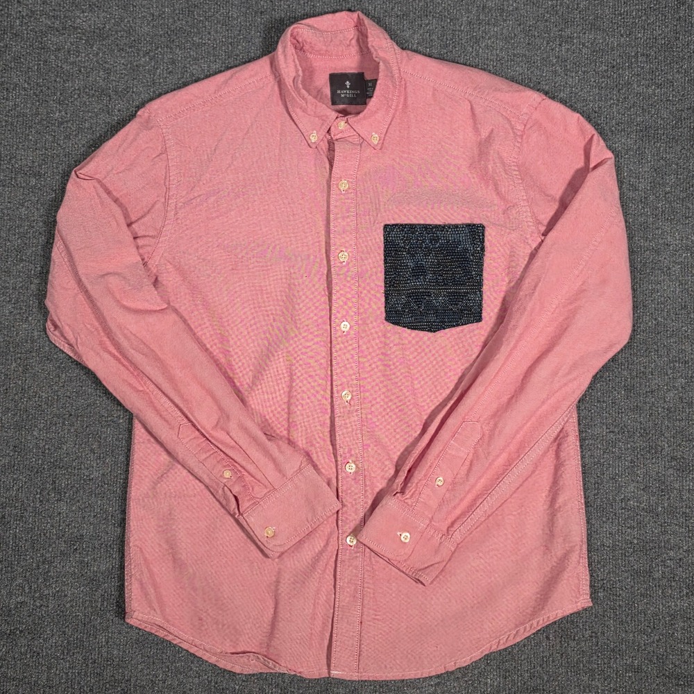 Hawkings McGill Mens Pink Oxford Button Down Shirt Contrast Pocket Size M